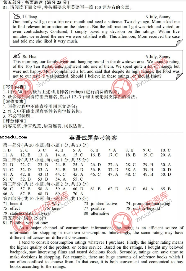 2018江苏高考英语试题原卷及答案【图片版】