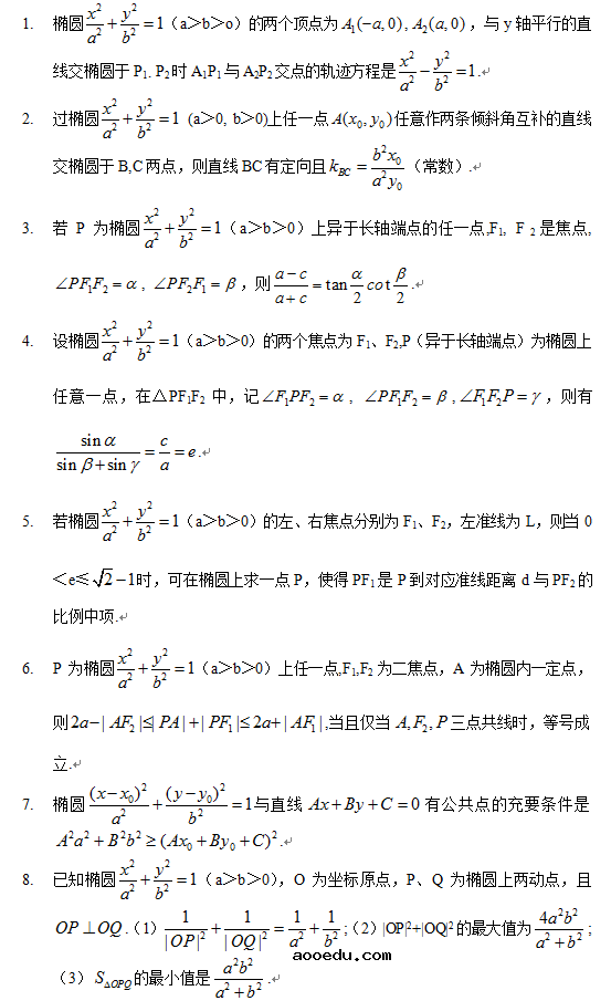 圆锥曲线秒杀大题特殊结论总结