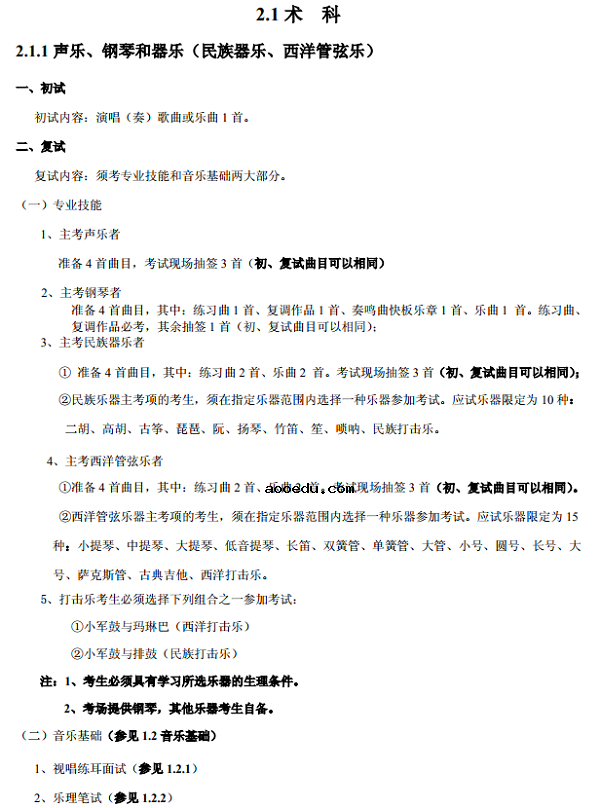 2018华南师范大学音乐与舞蹈学本科考试大纲