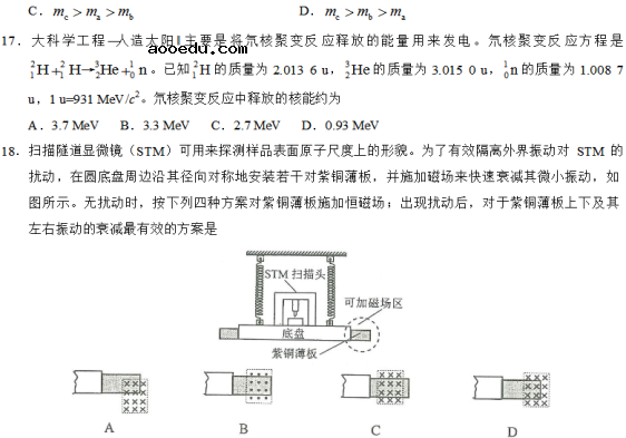 2018河南高考理综冲刺压轴卷及答案