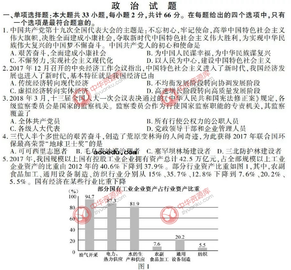 2018江苏高考政治试题原卷及答案【图片版】