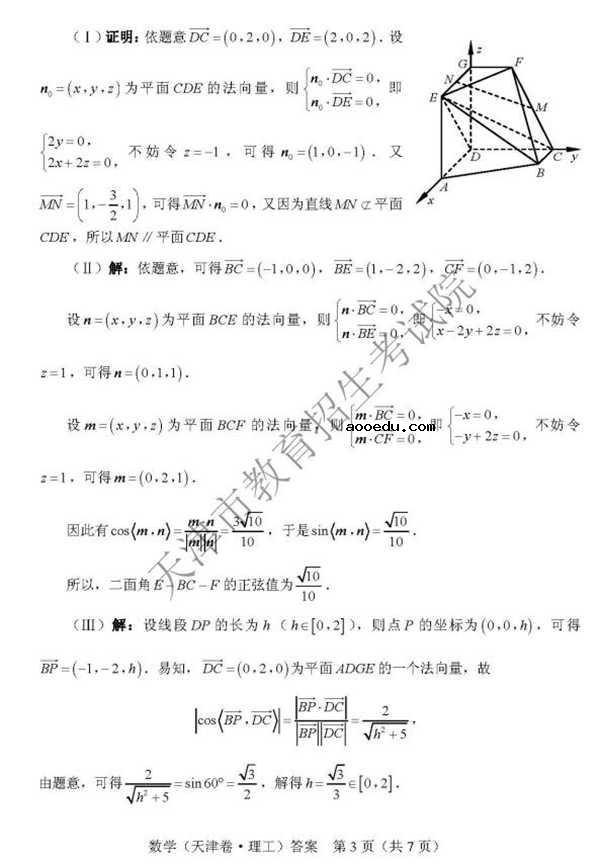 2018天津高考文科数学试题及答案【图片版】