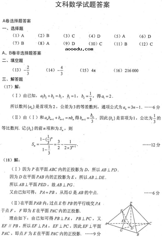 2018山西高考文科数学冲刺模拟卷及答案