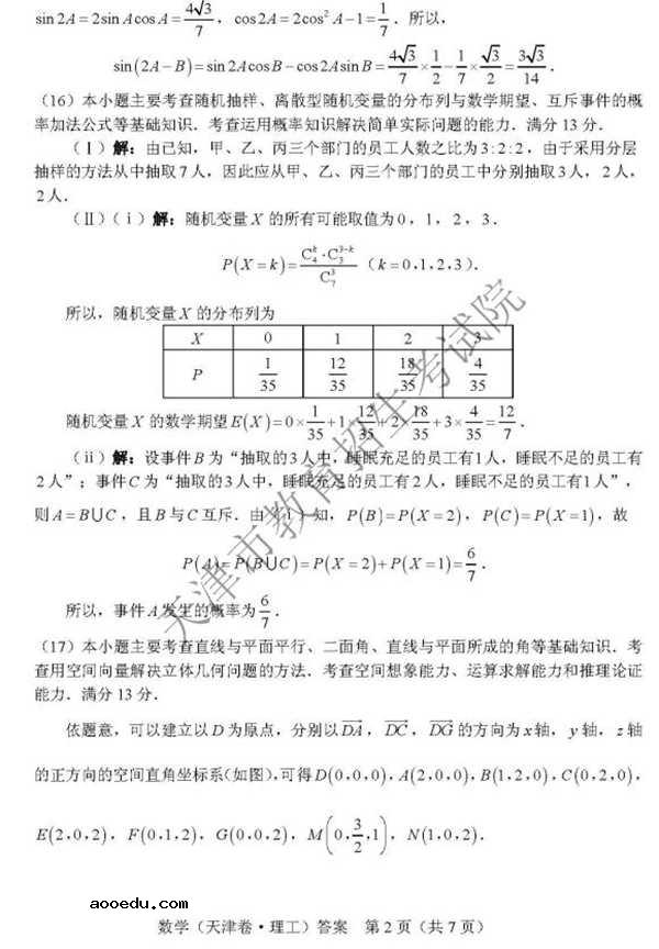 2018天津高考文科数学试题及答案【图片版】