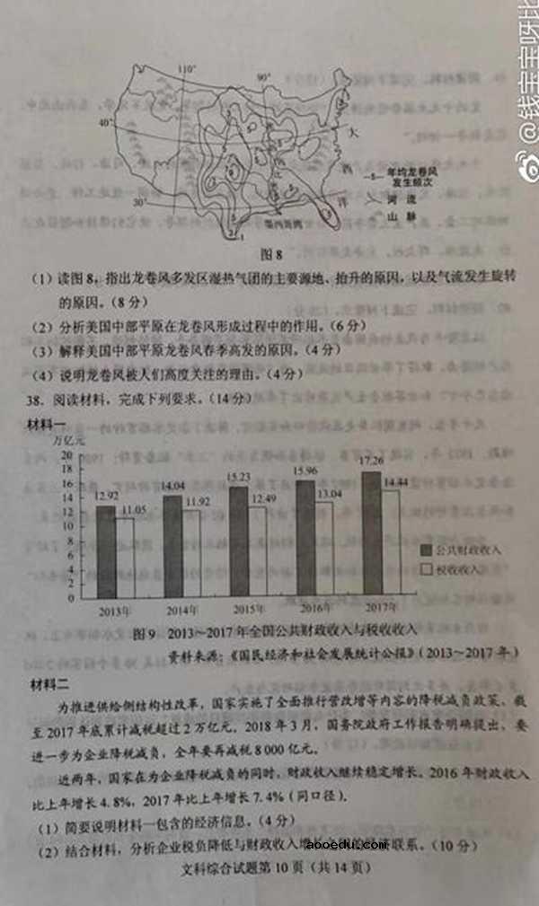 2018内蒙古高考文综试题【图片版】