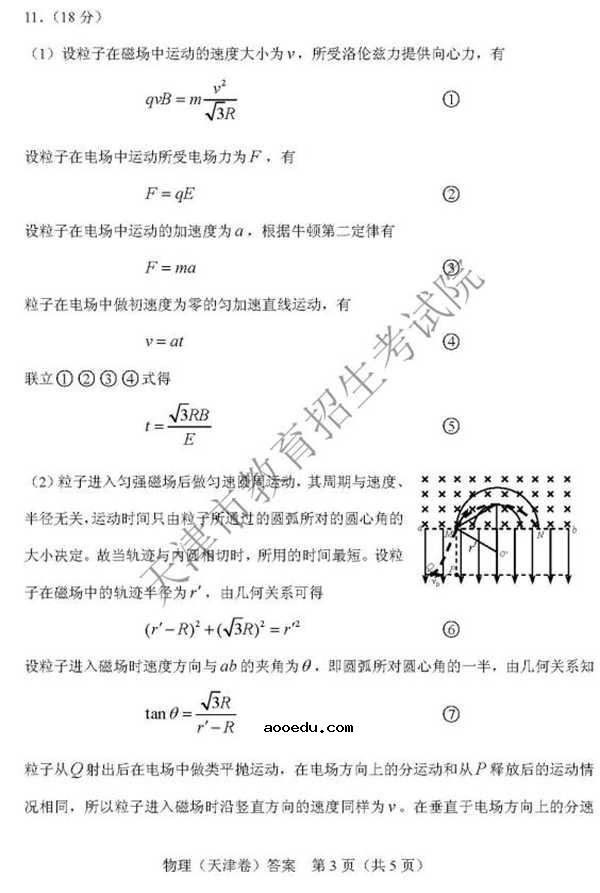 2018天津高考理综试题及答案【图片版】