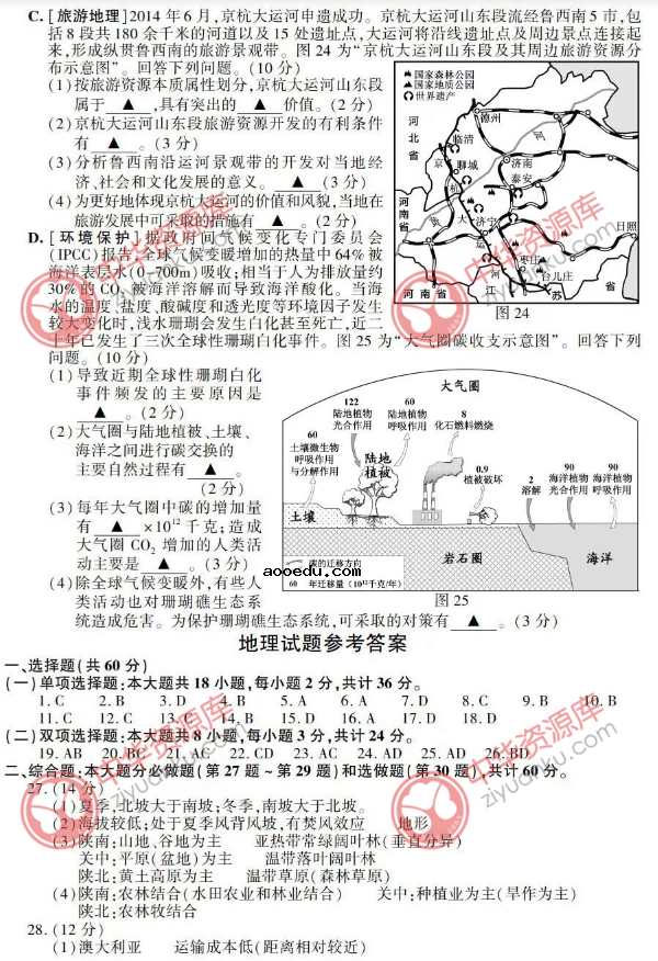 2018江苏高考地理试题原卷及答案【图片版】