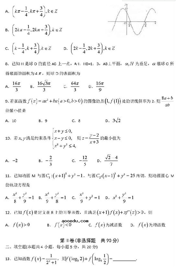 2018衡中同卷调研卷文科数学试题及答案