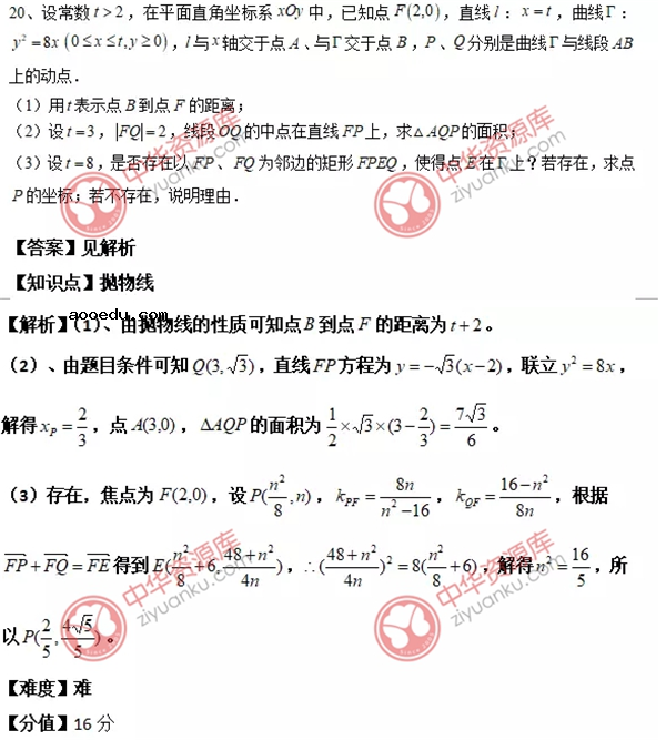 2018上海高考数学试题及答案【图片版】