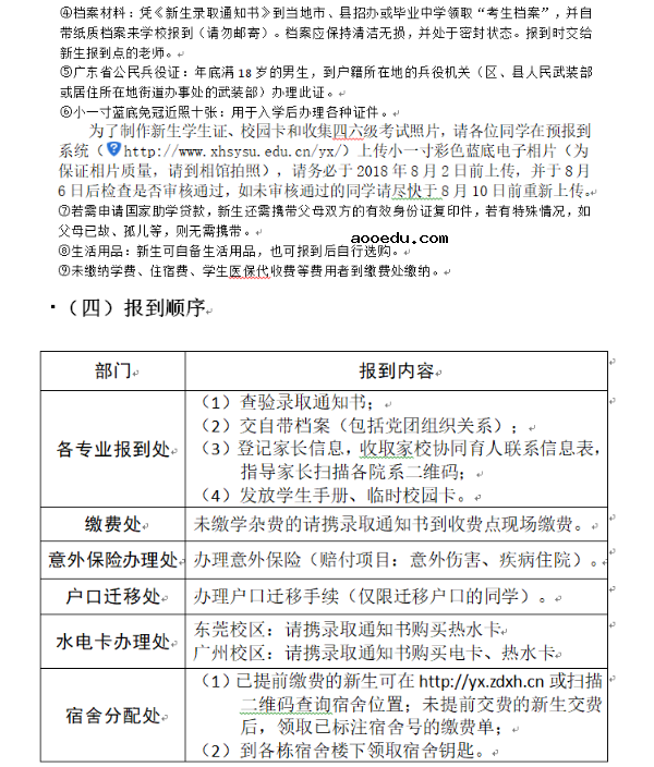 中山大学2018新生入学须知 什么时候报到