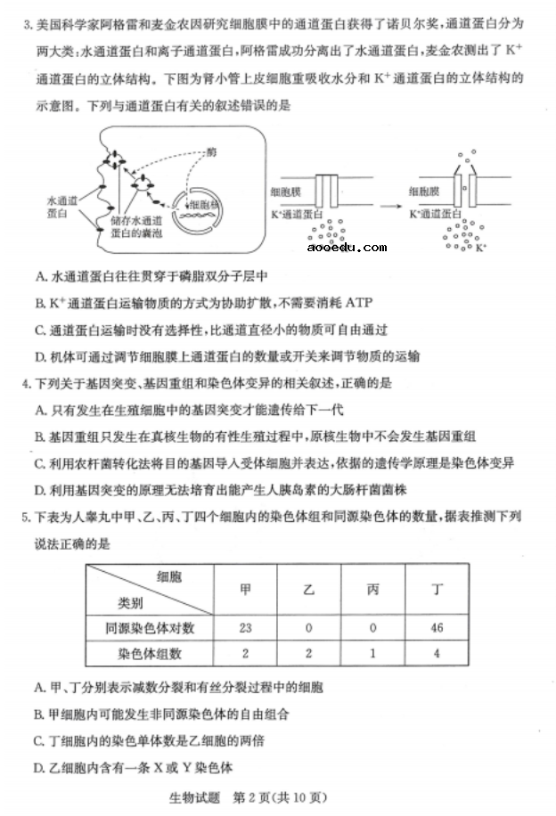 2020山东高三生物开学模拟试题