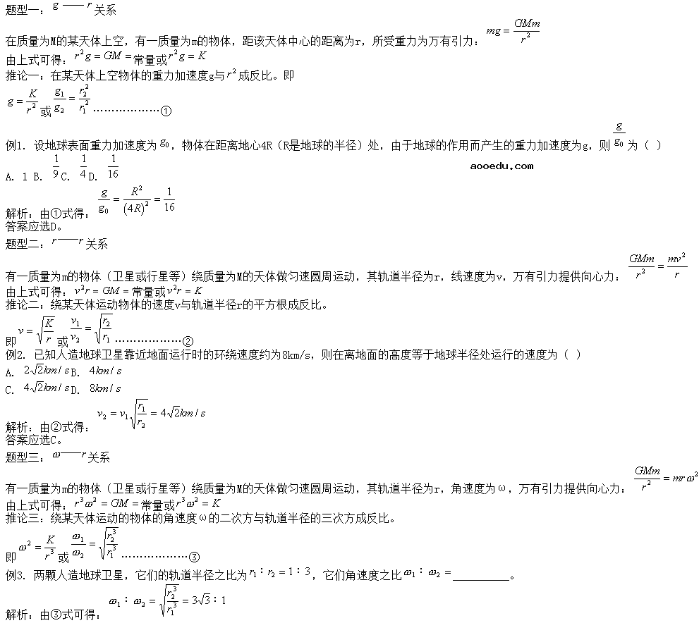 高中物理万有引力公式及解题思路技巧