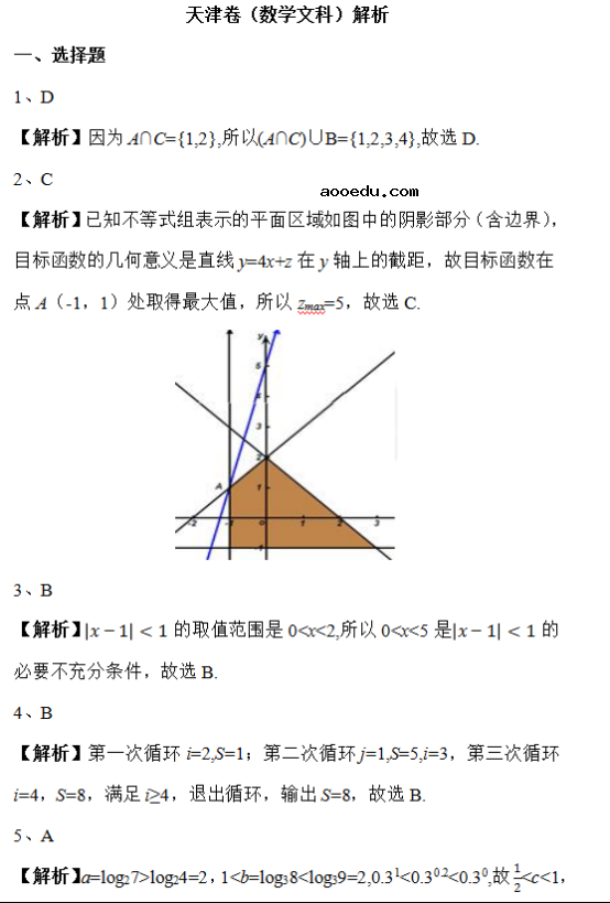 2019天津高考文科数学试题及答案解析【Word真题试卷】