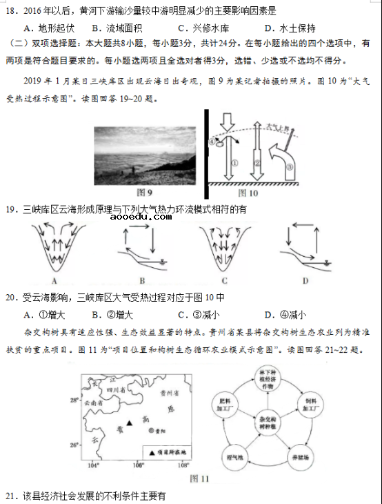 2019江苏高考地理试题（word精校版）