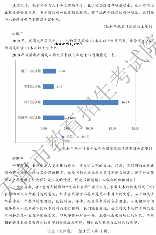 2020天津高考语文真题试卷