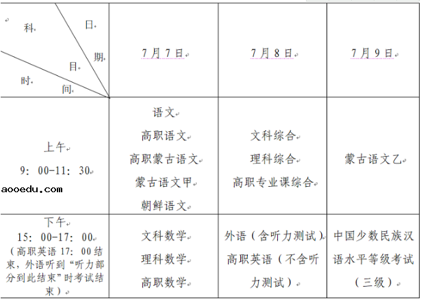 2020内蒙古高考具体时间安排表公布