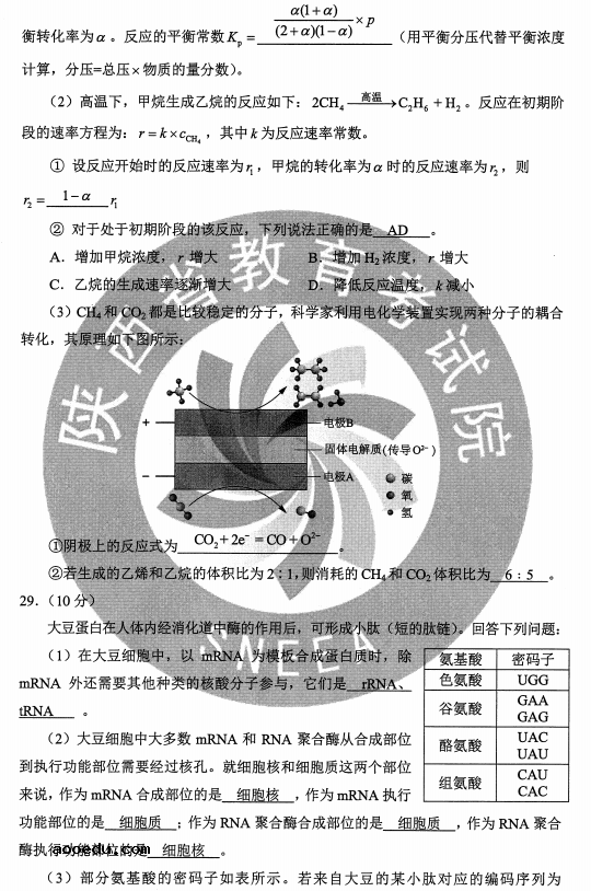 2020年重庆高考理综试题及答案解析