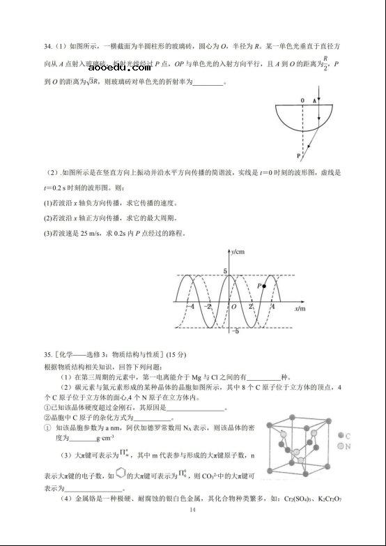 2020届山西省高三理综模拟试题