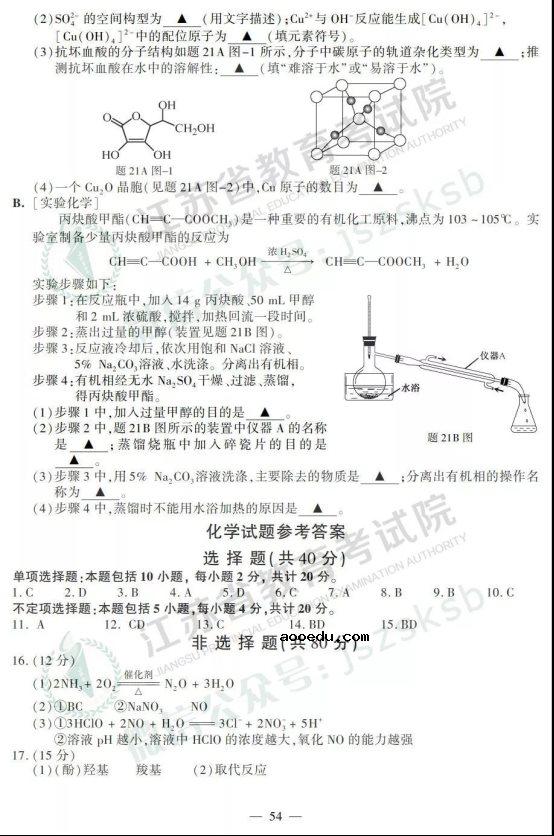 2019江苏高考化学试题及答案【图片版】