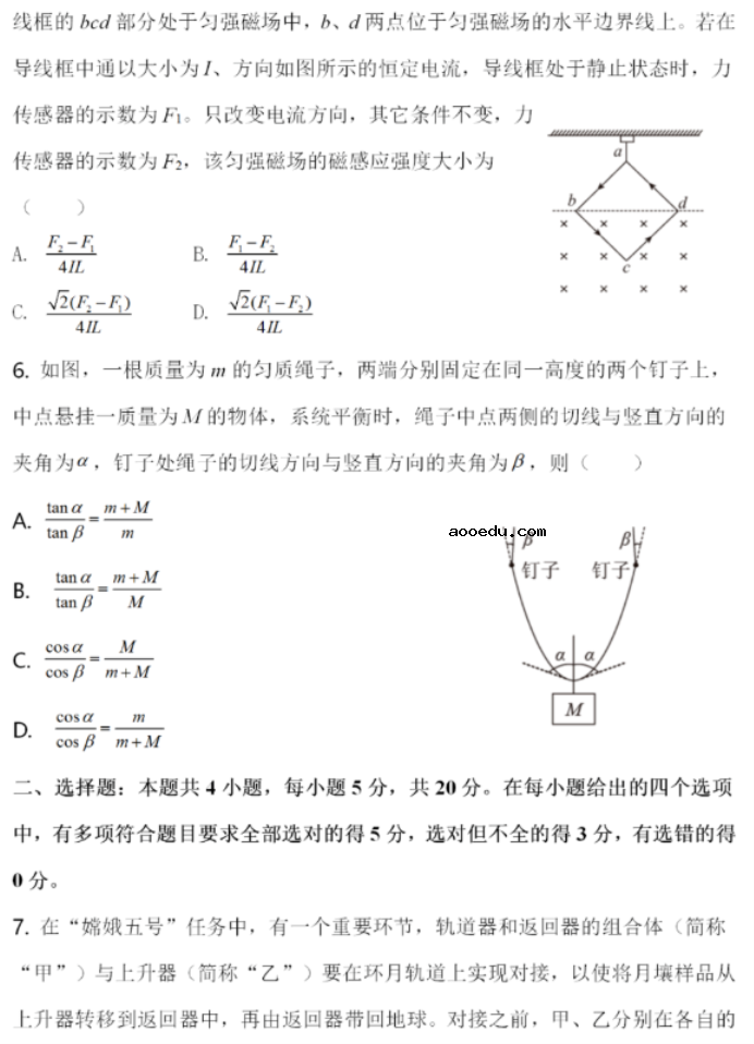 2021年八省联考湖南物理试题及答案