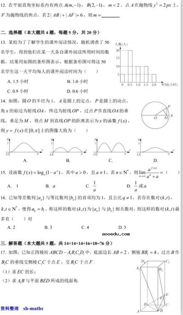 2020届上海市高三数学二模试题