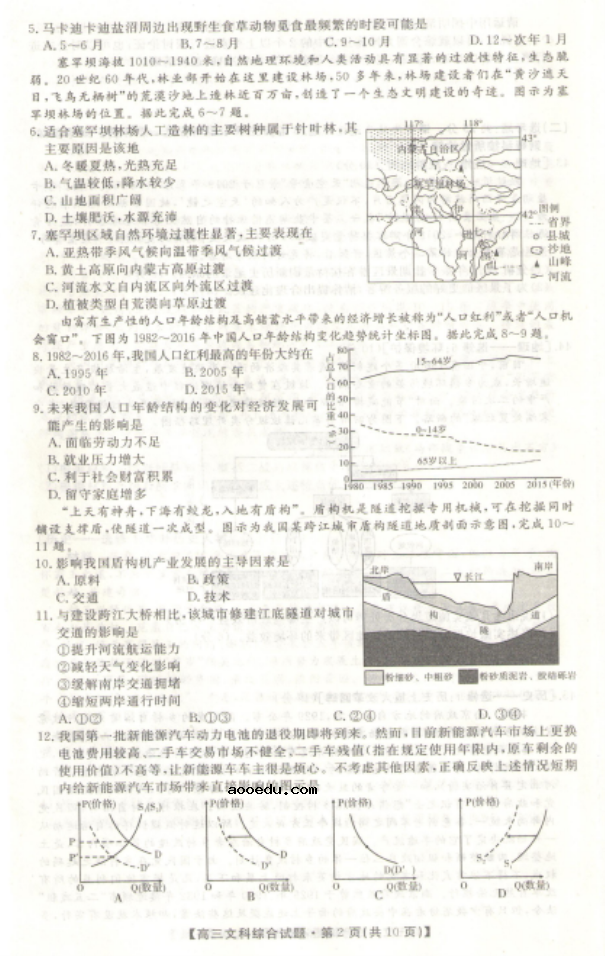 2020届陕西高三文综第三次模拟联合试题