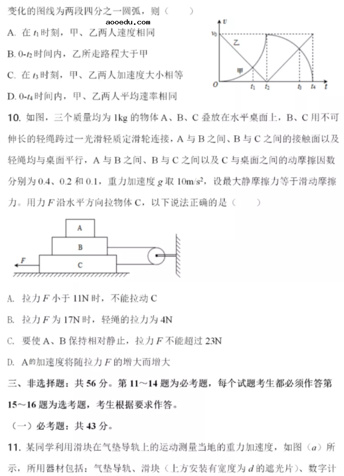 2021年八省联考湖南物理试题及答案