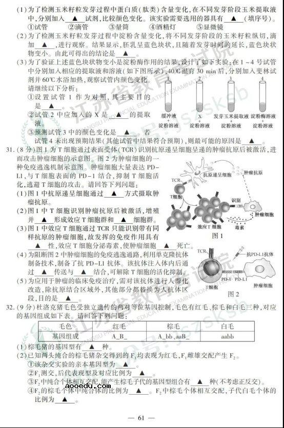 2019江苏高考生物试题及答案【图片版】