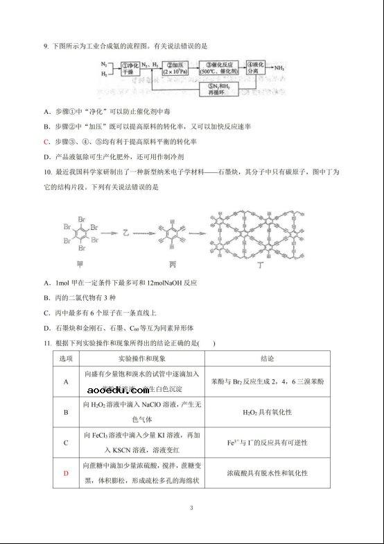 2020届山西省高三理综模拟试题