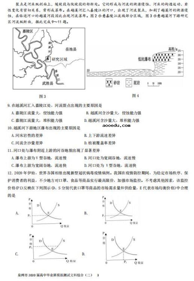 2020年福建省高三毕业班文科综合4月模拟测试