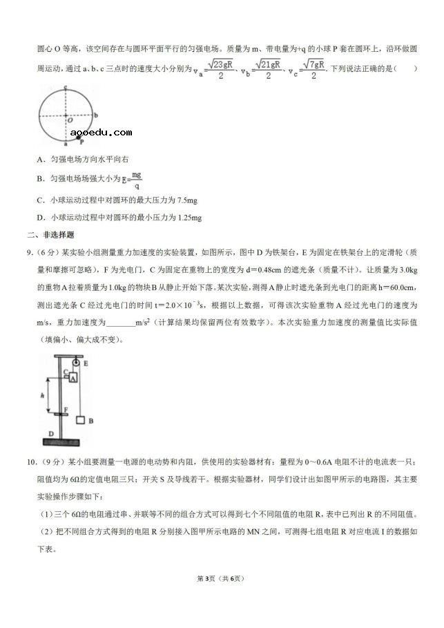 云南2020物理高考模拟试题