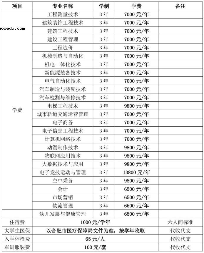 2020年合肥共达职业技术学院学费