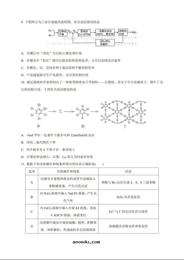 2020届山西省高三理综模拟试题