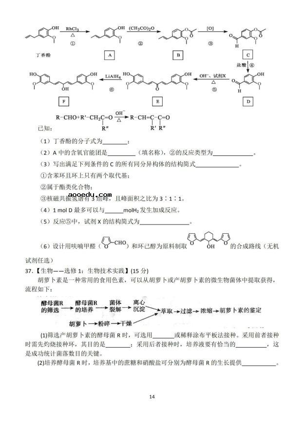 2020届郑州高三理综线上模拟试题