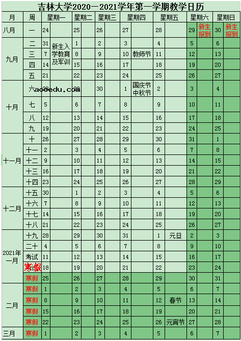 2021吉林大学寒假放假及开学时间