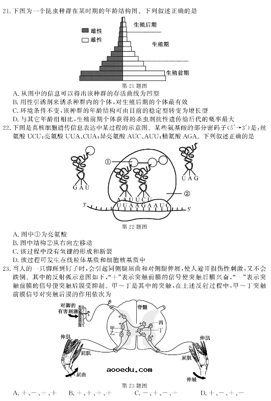 2021年1月浙江选考生物试题及答案