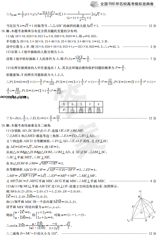 2021年全国100所名校高考模拟金典卷答案