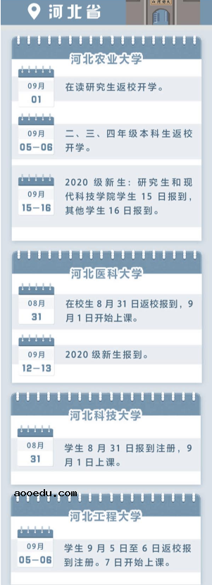 全国高校秋季开学时间2020