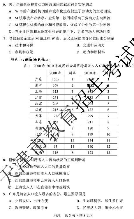 2020天津高考地理试题及答案解析【word版】