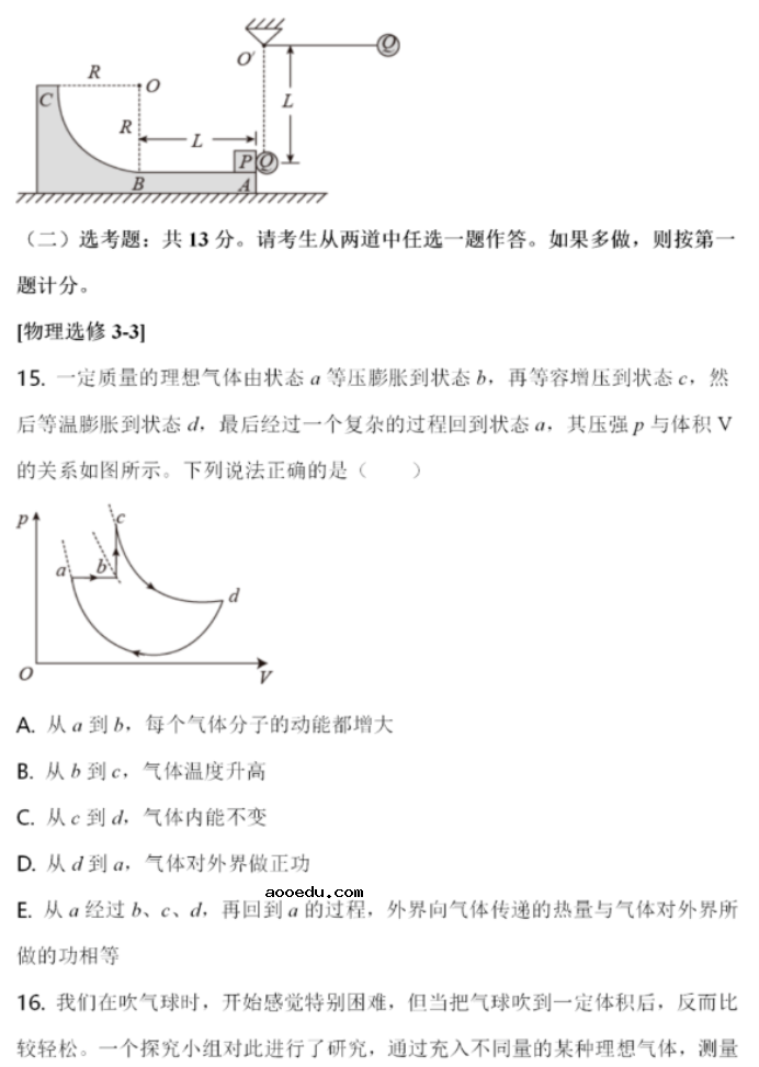 2021年八省联考湖南物理试题及答案