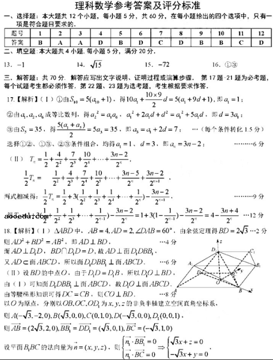 2020宁夏高考理科数学押题卷（含答案）