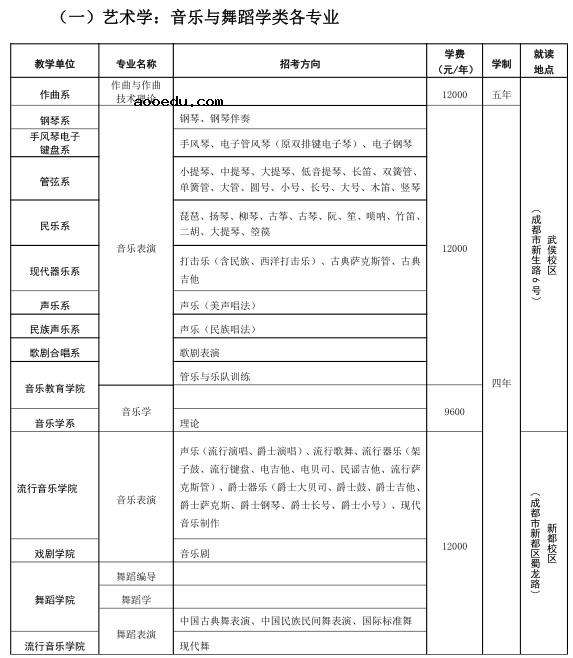 四川音乐学院2021年艺术类本科招生简介（非四川考生）