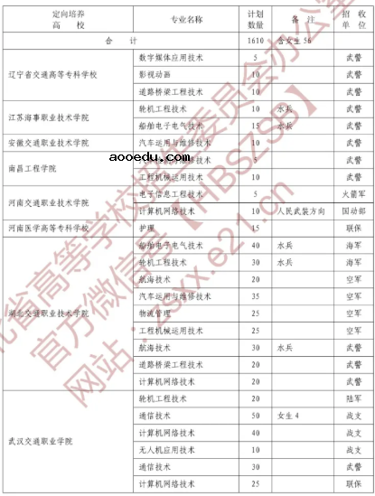 2020湖北定向培养士官招生计划