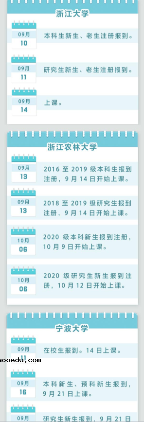 全国高校秋季开学时间2020