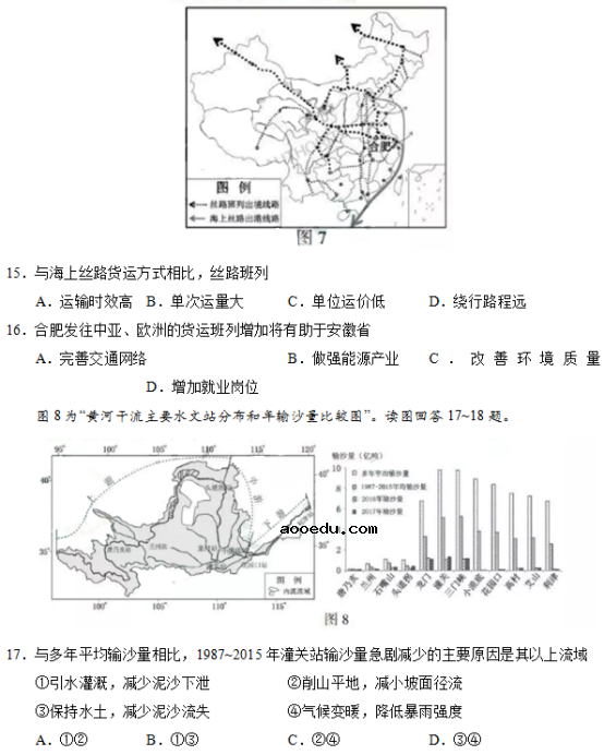 2019江苏高考地理试题（word精校版）