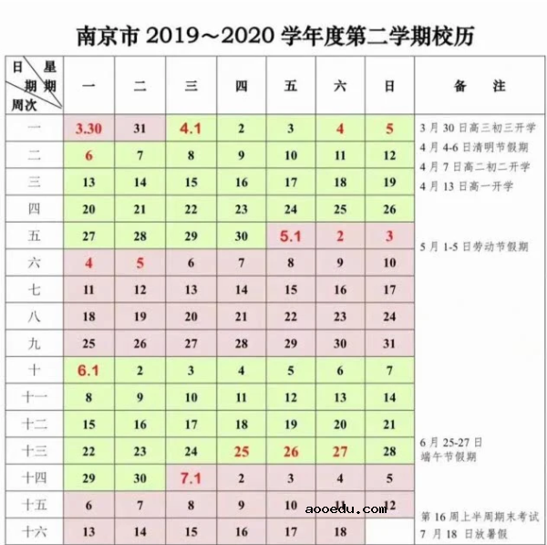 南京2020中小学暑假放假时间安排