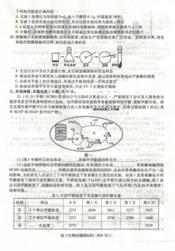 2020届山东省高三生物5月高考模拟试题