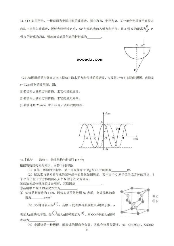 2020届山西省高三理综模拟试题