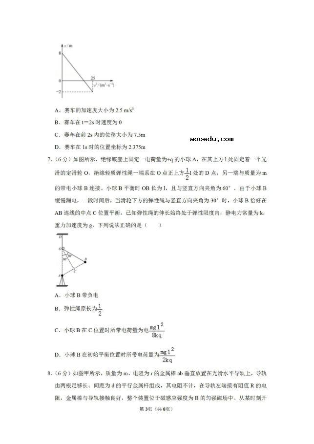 2020届湖南部分学校联考高考物理3月模拟试题