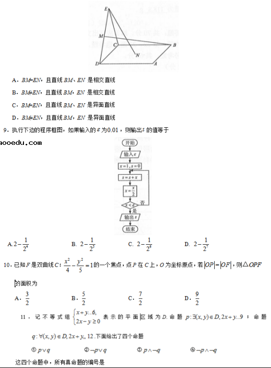 2019云南高考文科数学试题及答案【word真题试卷】